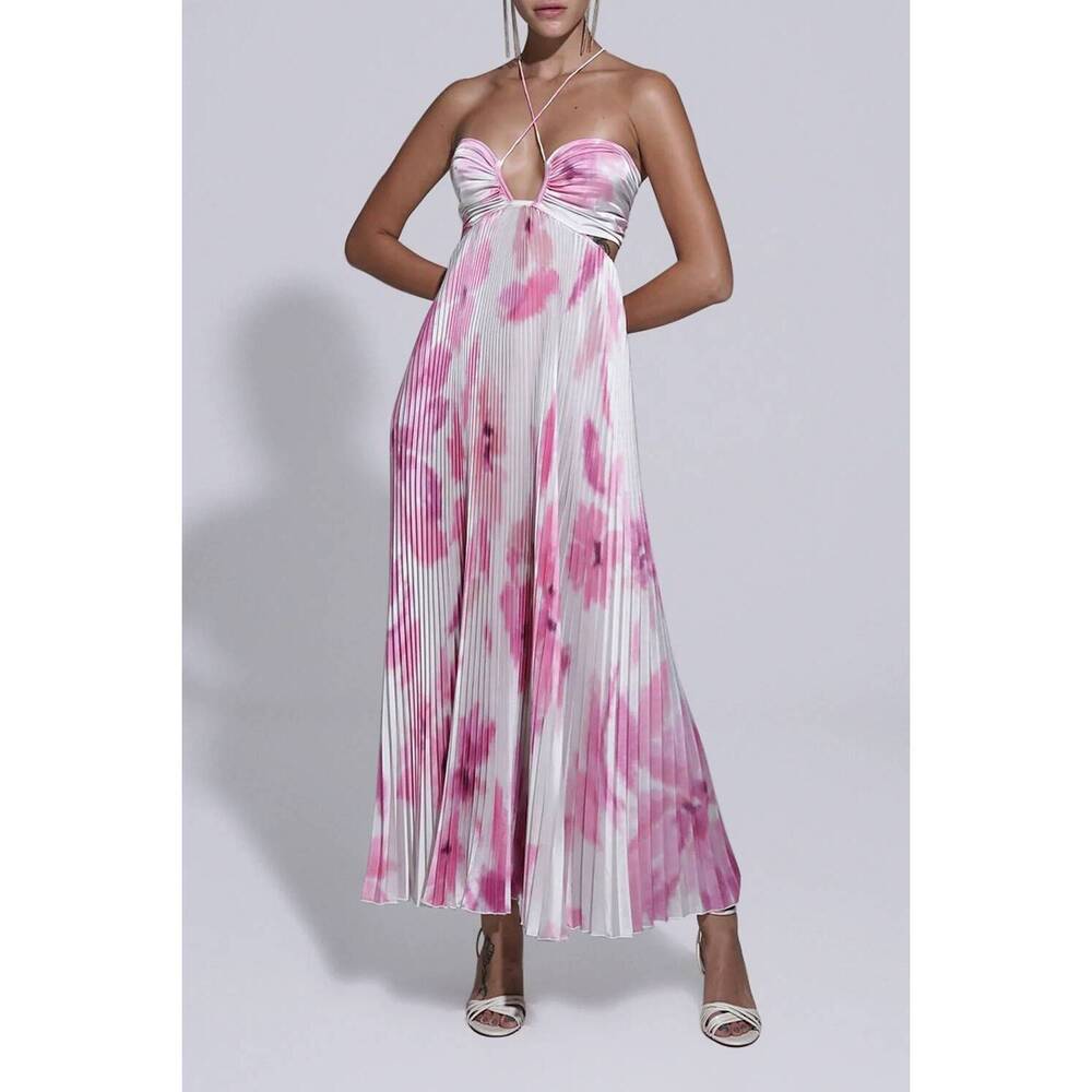 NEW L'IDEE jardin midi dress in pink and white watercolor floral